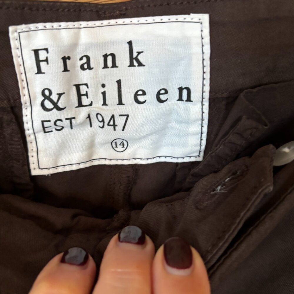 Frank & Eileen WICKLOW Italian twill chino pants chocolate brown size 14 - Picture 2 of 11